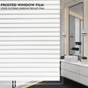 Frosted Window Film Static Cling Decorative Glass Film 72" x 36" UV Protection Window Privacy Film Non Adhesive Window Cling for Home Office Meeting Room, Frosted Stripe Patterns
