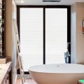 Frosted Window Film Privacy Window Sticker Non Adhesive Window Vinyl Film 216" x 36" Removable Static Cling Window Film UV Protection Striped Pattern for Home Office