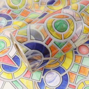 Window Film Stained irregular graphics Glass Sticker Anti UV Decals Non Adhesive Home Decoration 192inch Length
